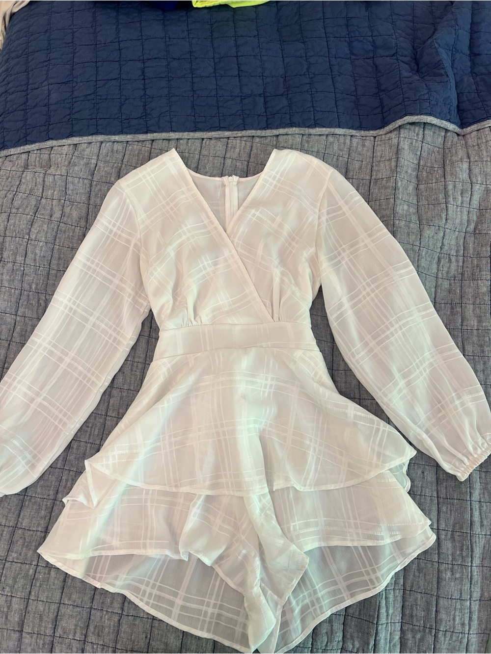 White Plaid Wrap Romper